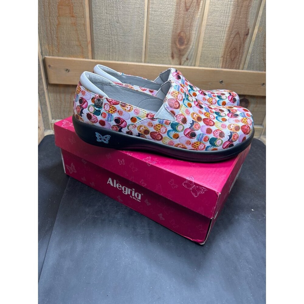 Alegria Keli Fresh Baked White Leather Slip-On Shoes Womens Size 11.5/12 Colorfu